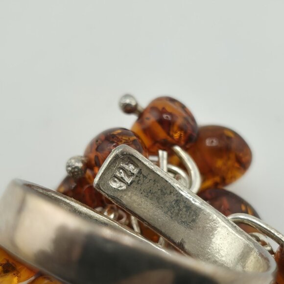 Baltic Amber Cluster Sterling Silver Ring Modernist Adjustable Vintage Polish - Picture 12 of 12